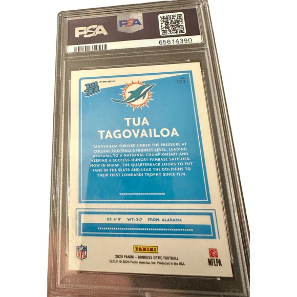 2020 Panini Donruss Optic Tua Tagovailoa Purple Shock Rated Rookie PSA 10 Gem - Picture 3 of 3